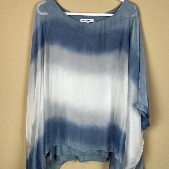 Tempo Paris Blue/White Ombré Asymmetrical Sheer Blouse with Cami; Size M - Picture 1 of 9
